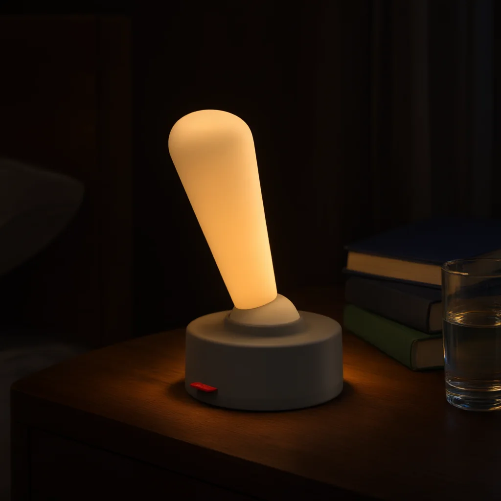 Lever night lamp on a nightstand at night